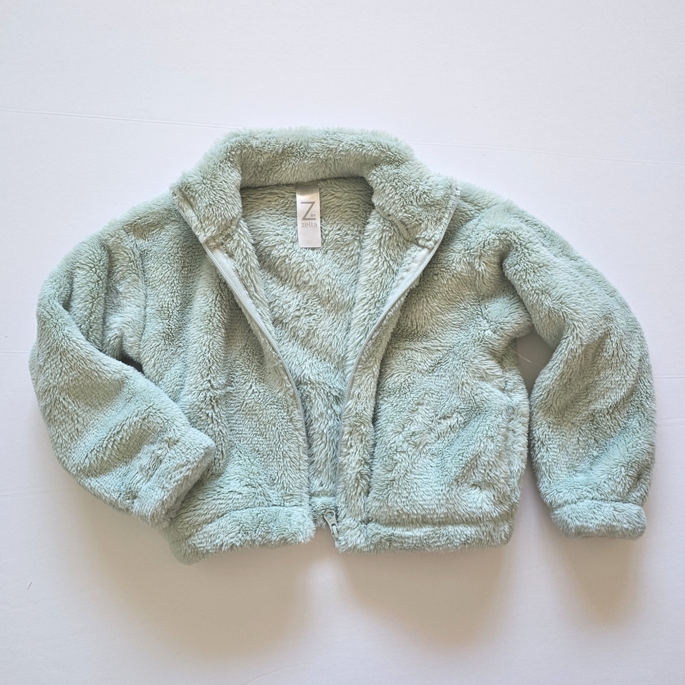 Z by Zella zip faux fur sweater jacket Girls 5 - Picture 2 of 4